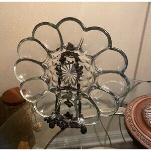 Vintage Clear Glass Serving Platter Anchor Hocking Deviled Egg Dish Plate with t